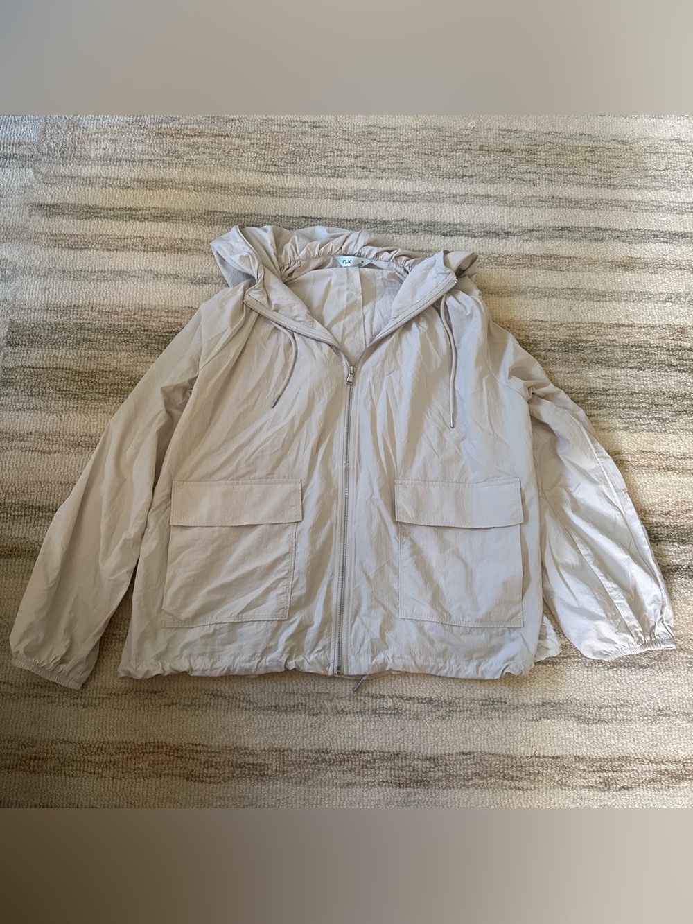 Lightweight Stone Hooded Utility Jacket with Front Pockets